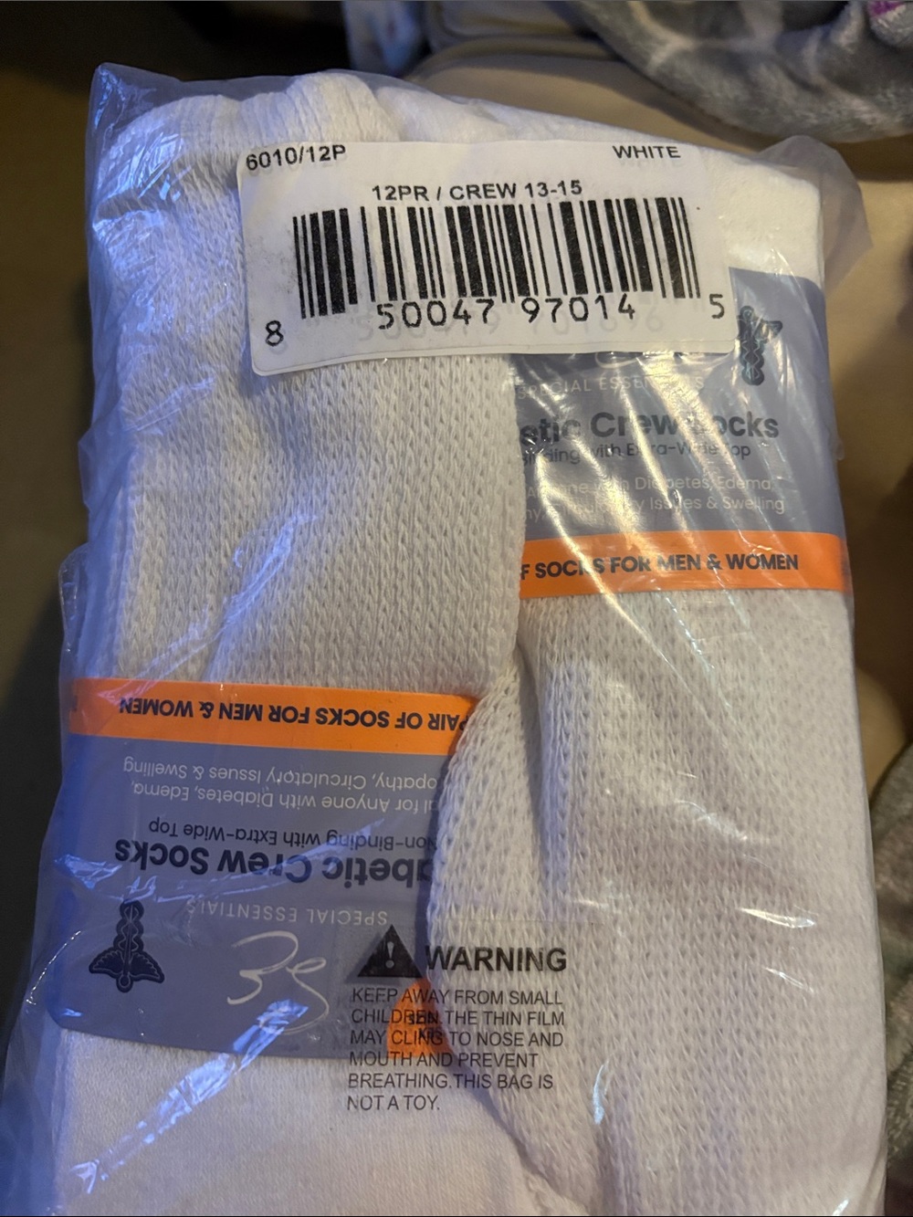Special Essentials White Men's Diabetic Crew Socks 4 x 3 Packs (12 pairs) - Picture 2 of 2